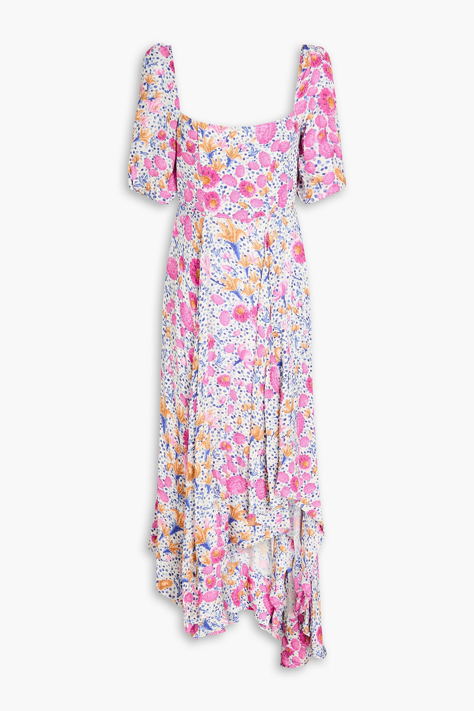 agua by agua bendita - étero capullo asymmetric floral-print ecovero™-blend jacquard dress - pink - xs