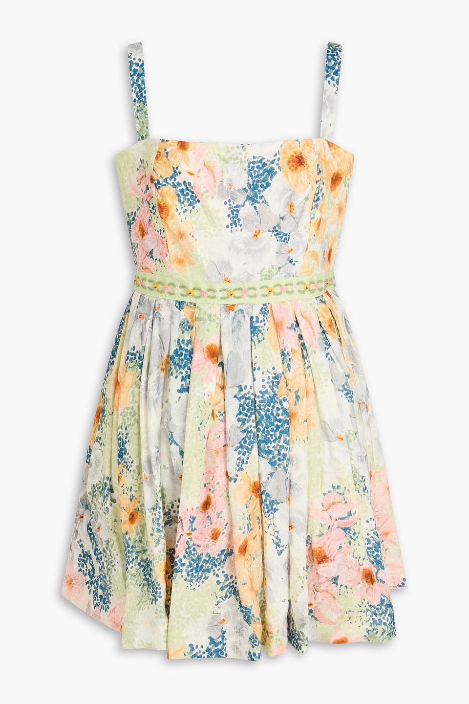 Agua By Agua Bendita Sapucai Florecer Embroidered Floral-print Linen Mini Dress In Multi