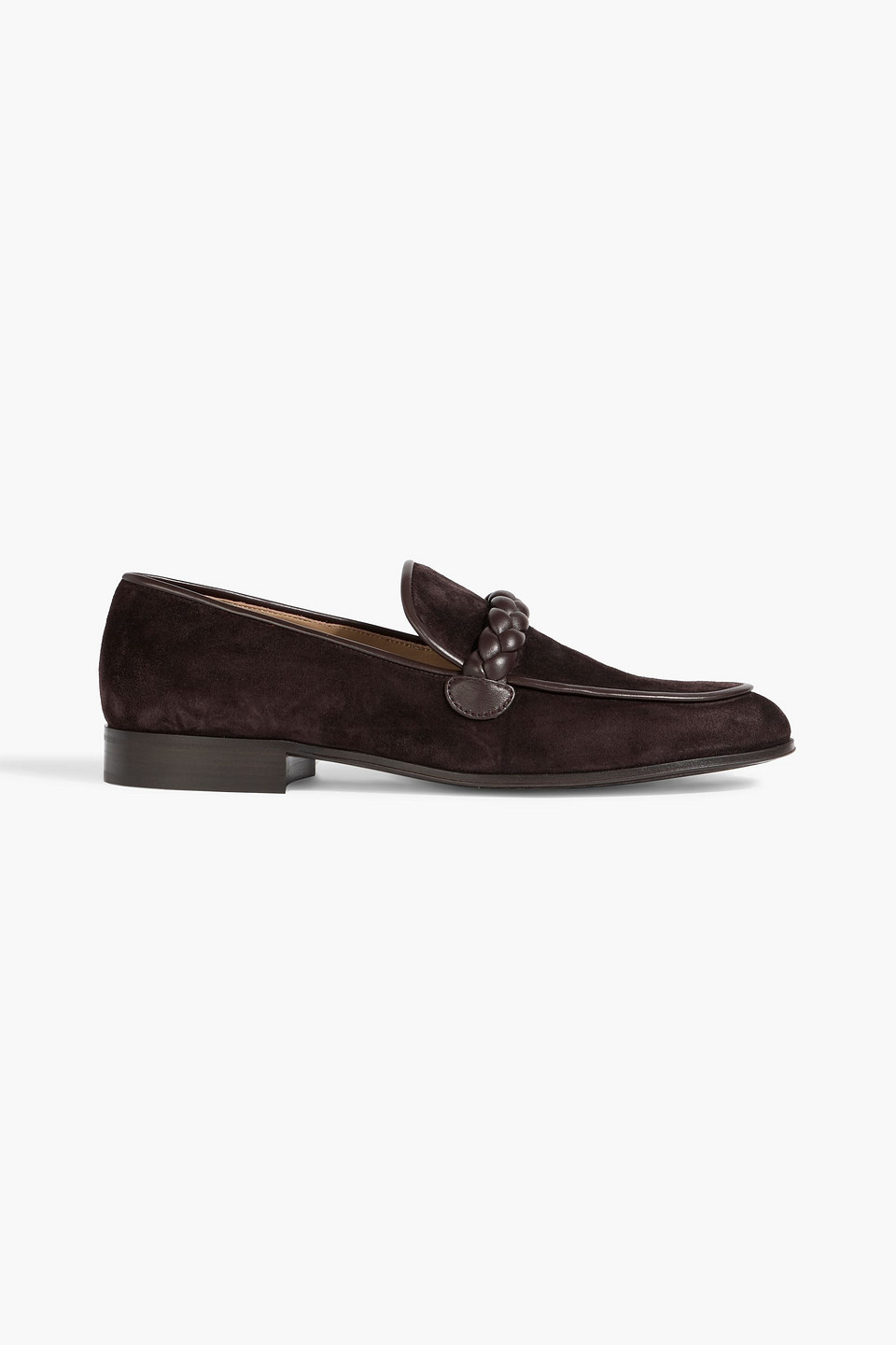 gianvito rossi - braided leather-trimmed suede loafers - brown - eu 42