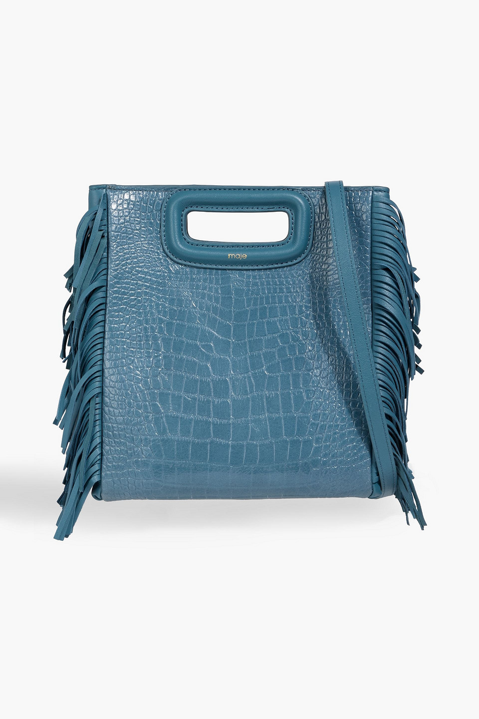 maje - fringed croc-effect leather tote - blue - onesize