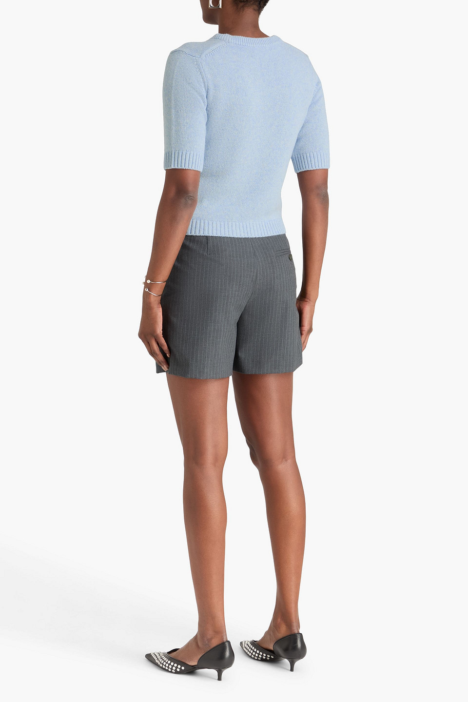  Ganni - Bow-detailed Wool-blend Top - Blue - Xs 