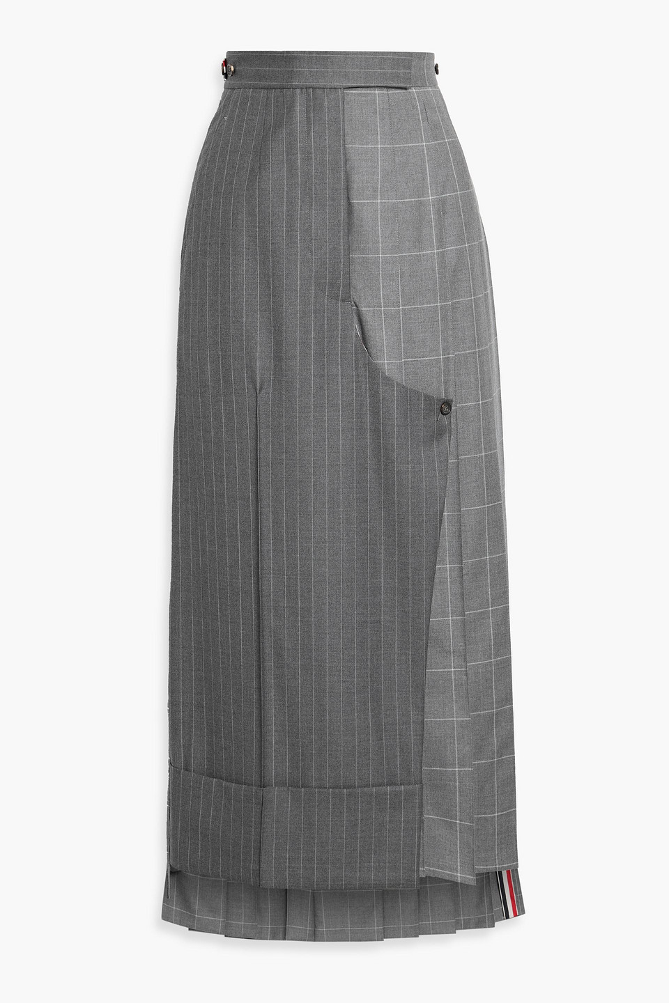 Thom Browne Pleated Pinstriped And Checked Wool-twill Maxi Skirt In Multi