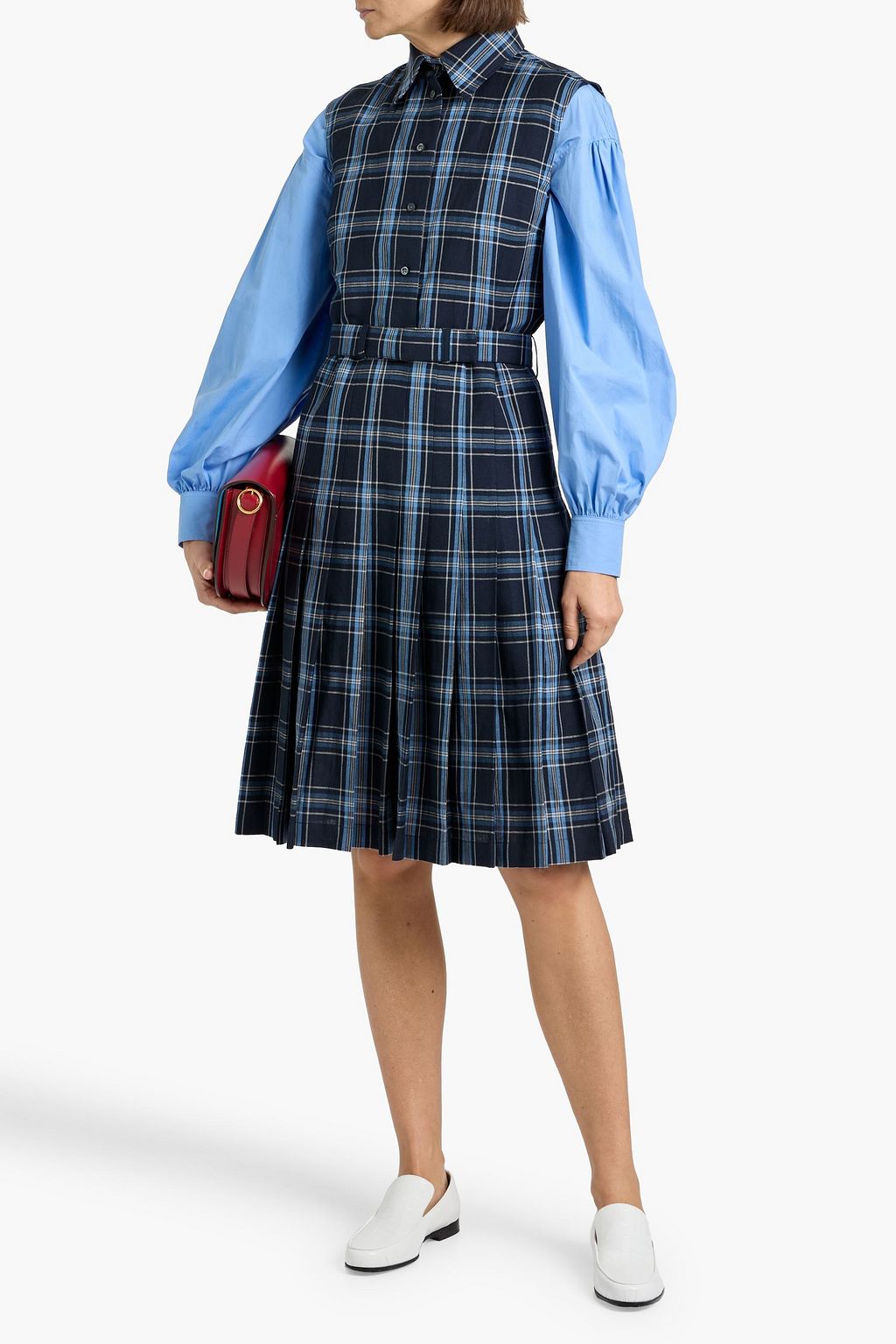 pleated wool-blend shirt dress Grey Wool Blend Pleated Tailored Belted Maxi Shirt Dress