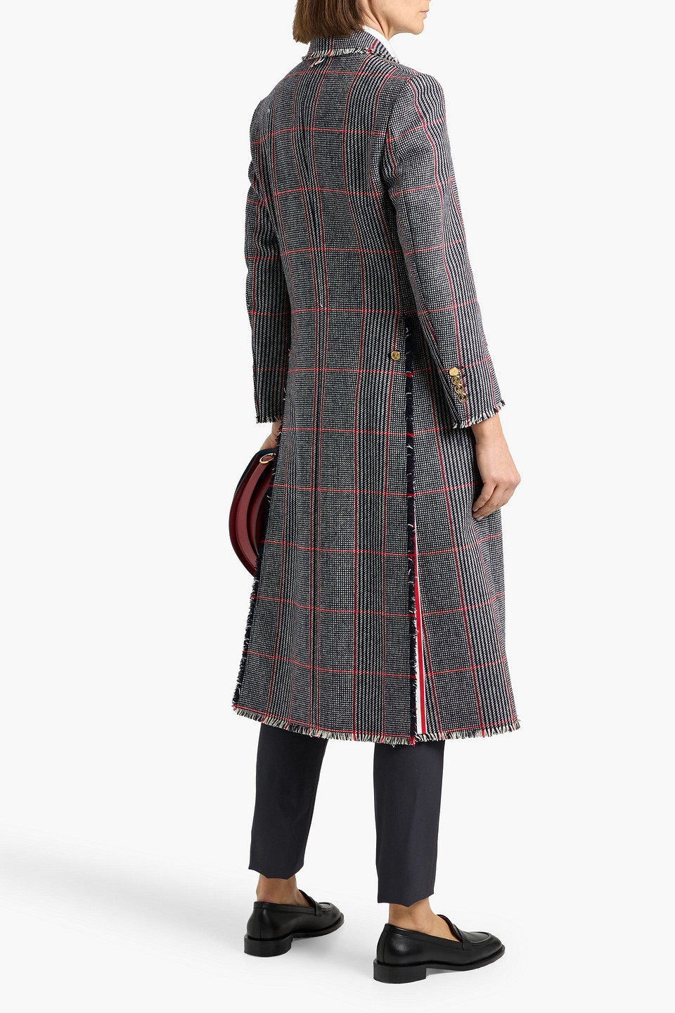 Thom Browne Checked Wool-tweed Coat In Gray