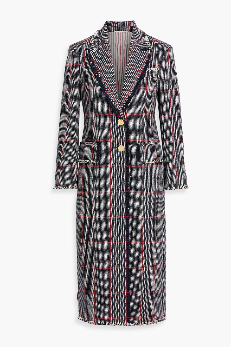 Thom Browne Checked Wool-tweed Coat In Gray