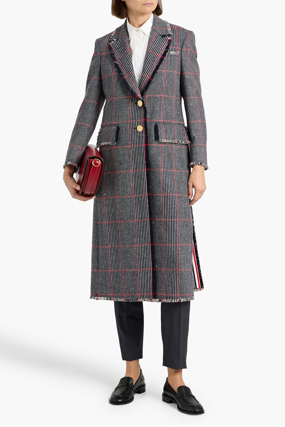 Thom Browne Checked Wool-tweed Coat In Gray