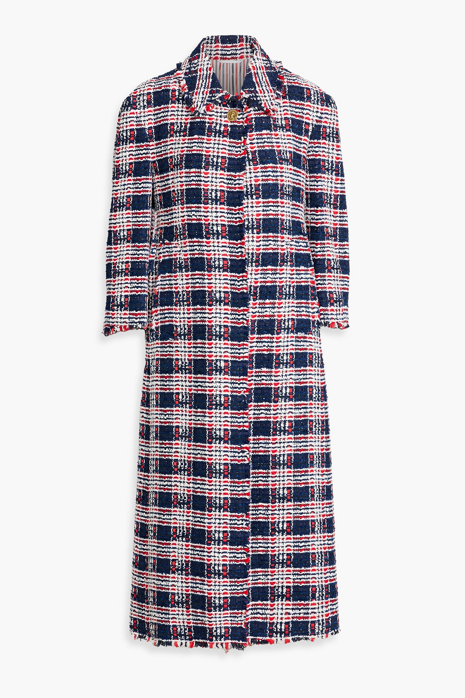 Thom Browne Frayed Tweed Coat In Multi