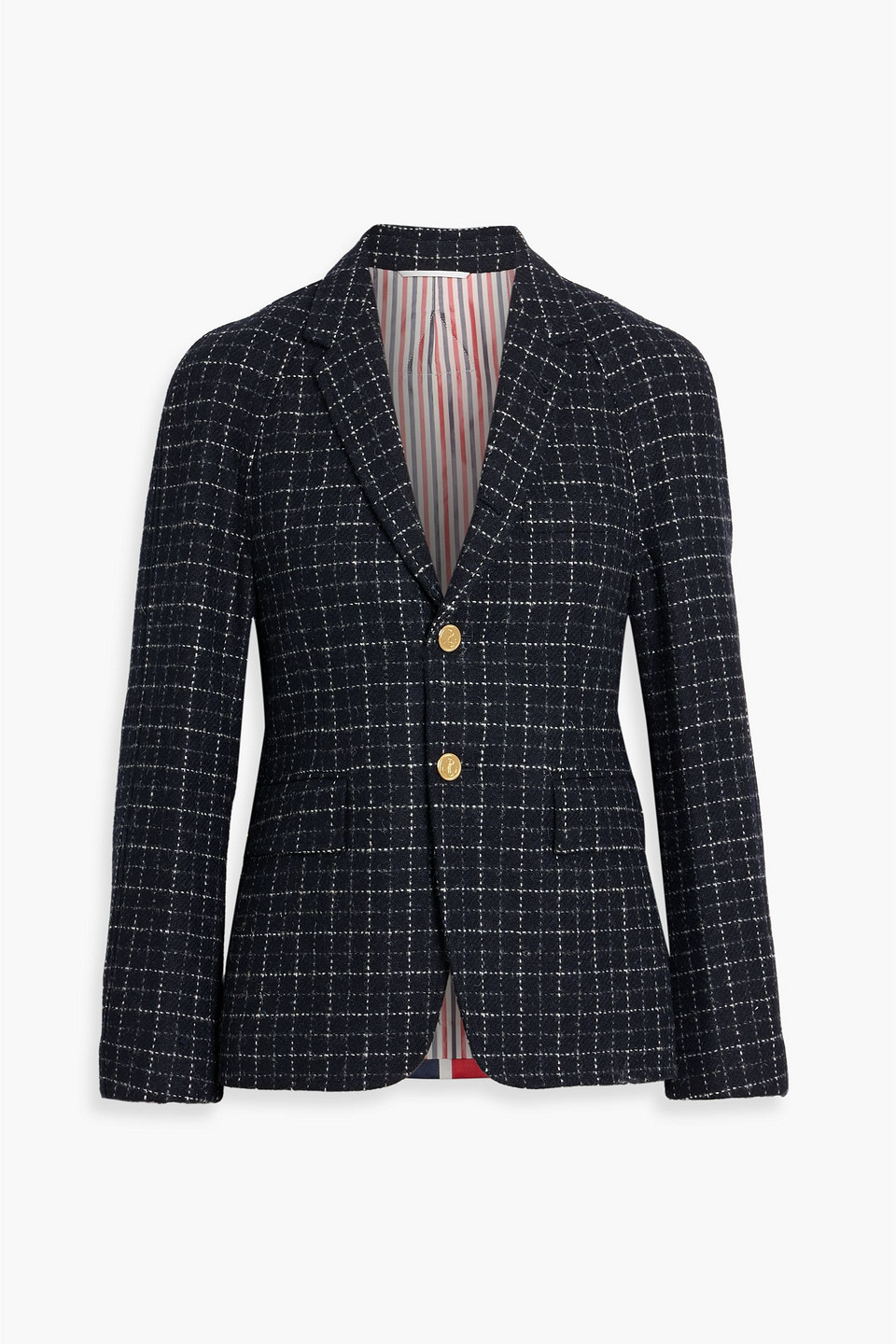 Thom Browne Checked Brushed Wool-tweed Blazer In Blue