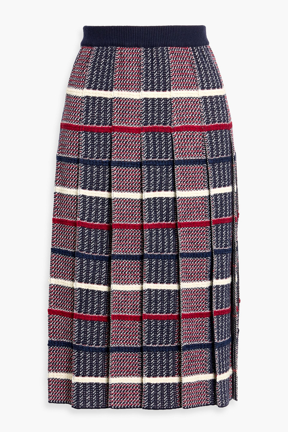 Thom Browne Pleated Checked Jacquard-knit Wool Midi Skirt In Multi