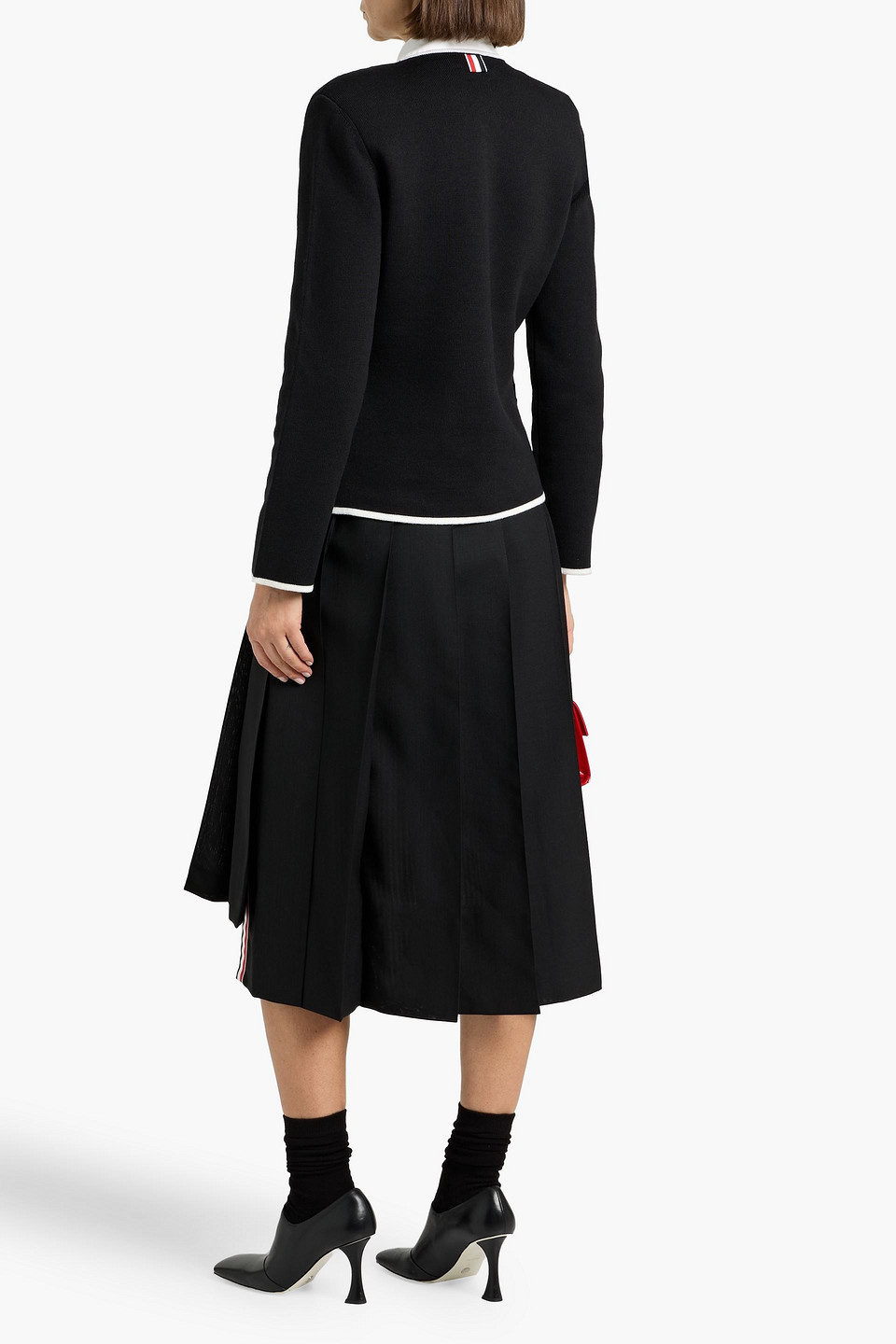 Thom Browne Double Face Merino Wool Tipping Collarless Jacket In Black