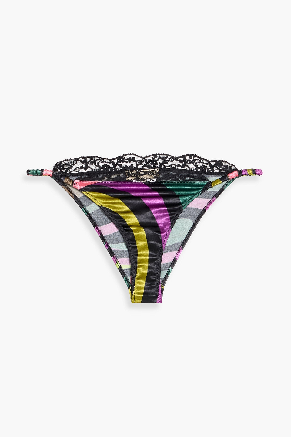 pucci - lace-trimmed printed satin briefs - black - xs