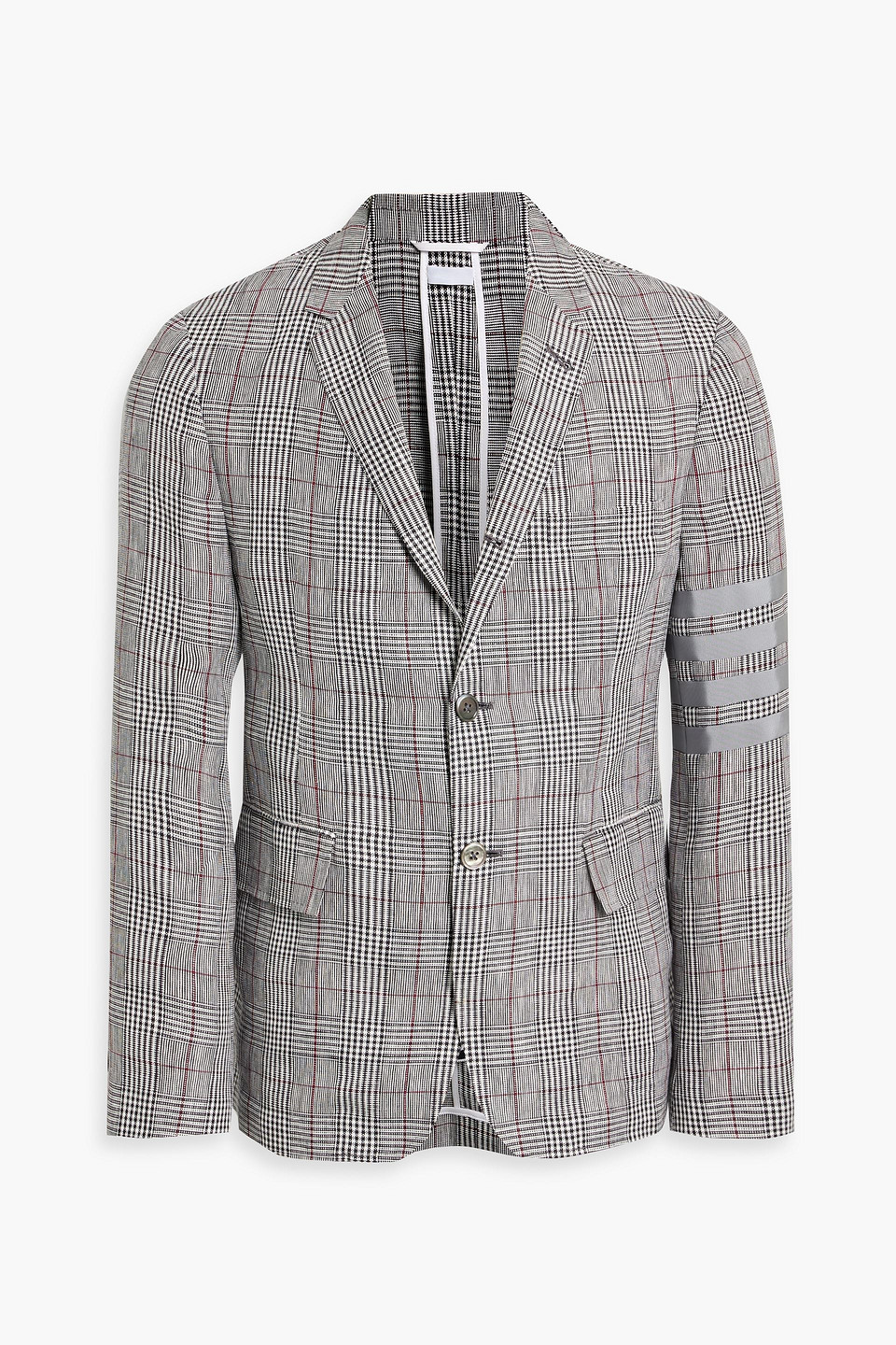 thom browne - prince of wales checked linen-tweed blazer - black - 2