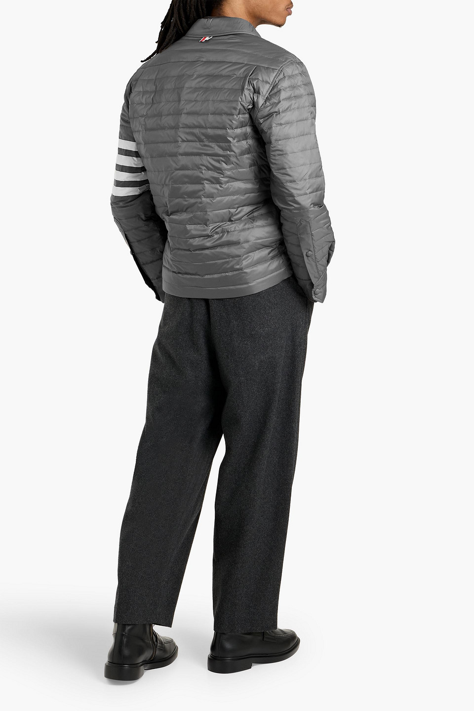 Thom Browne Striped Quilted Shell Down Jacket In Gray