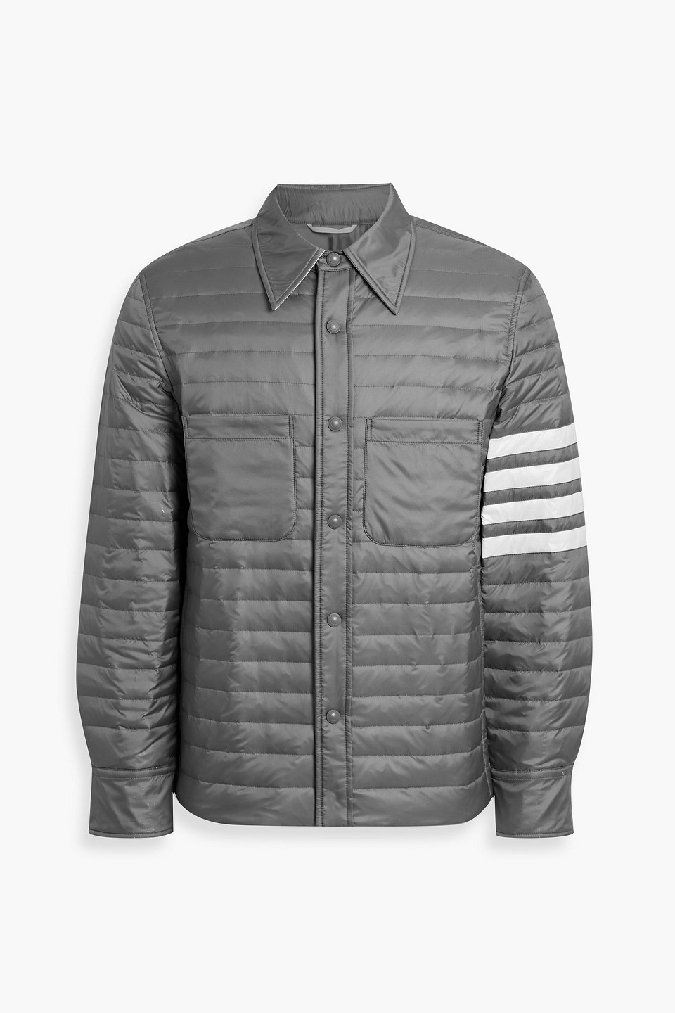 thom browne - striped quilted shell down overshirt - gray - 00