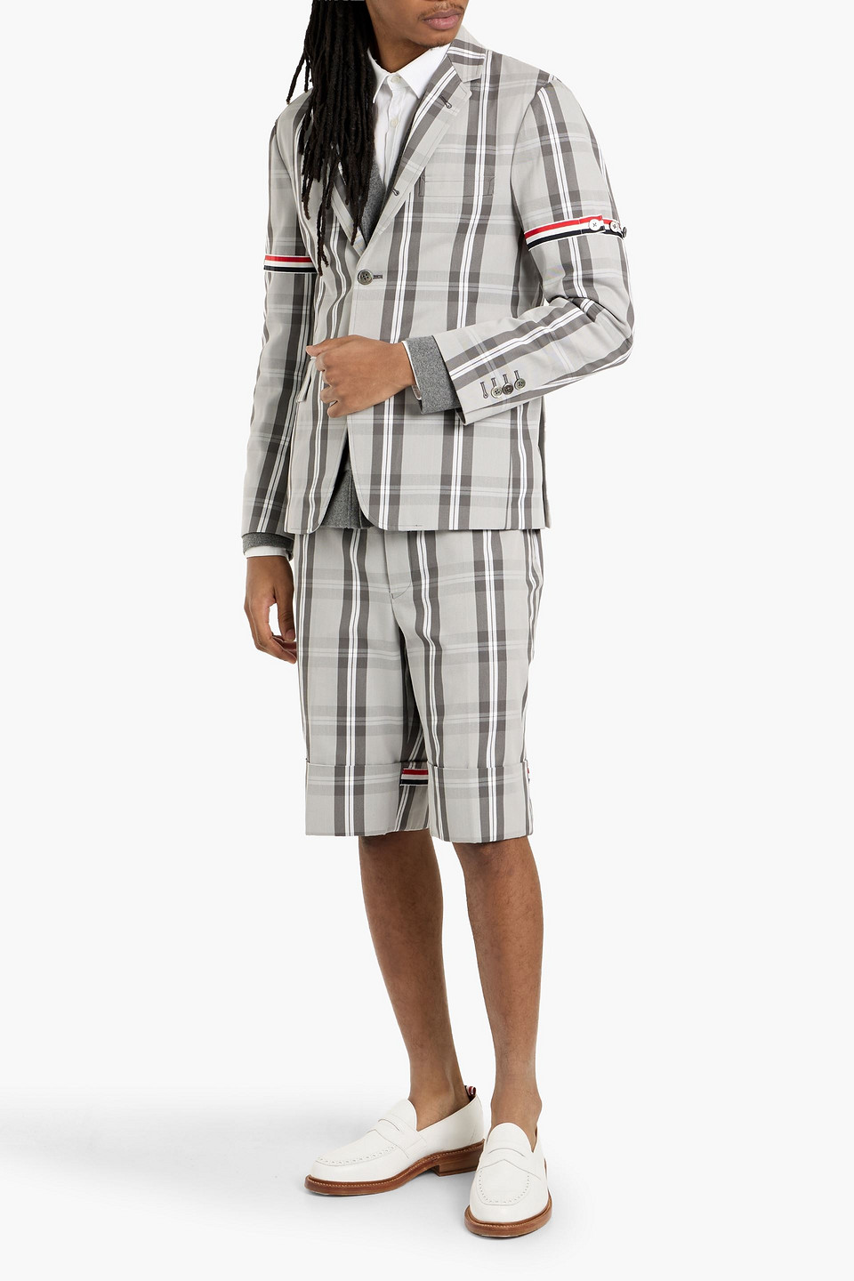 Thom Browne Checked Cotton-twill Blazer In Neutral