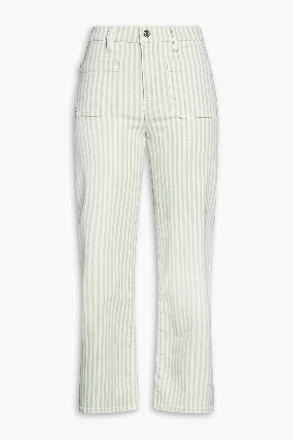 Frame The Anchor Cropped Striped High-rise Bootcut Jeans In White