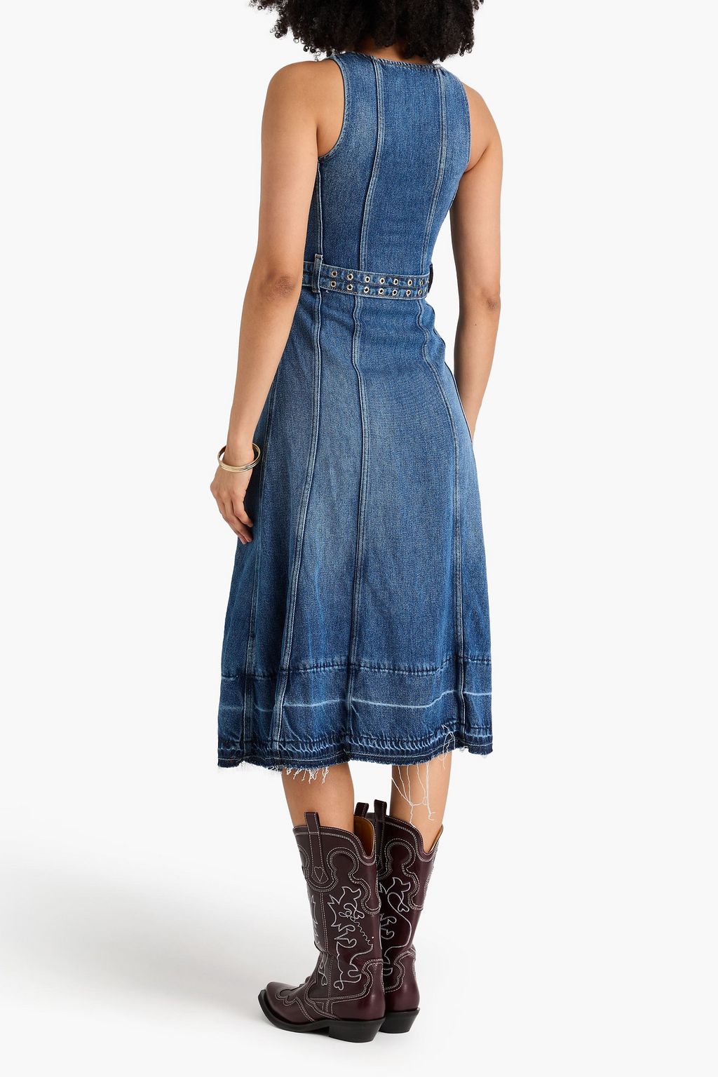 GANNI Belted denim midi dress | THE OUTNET