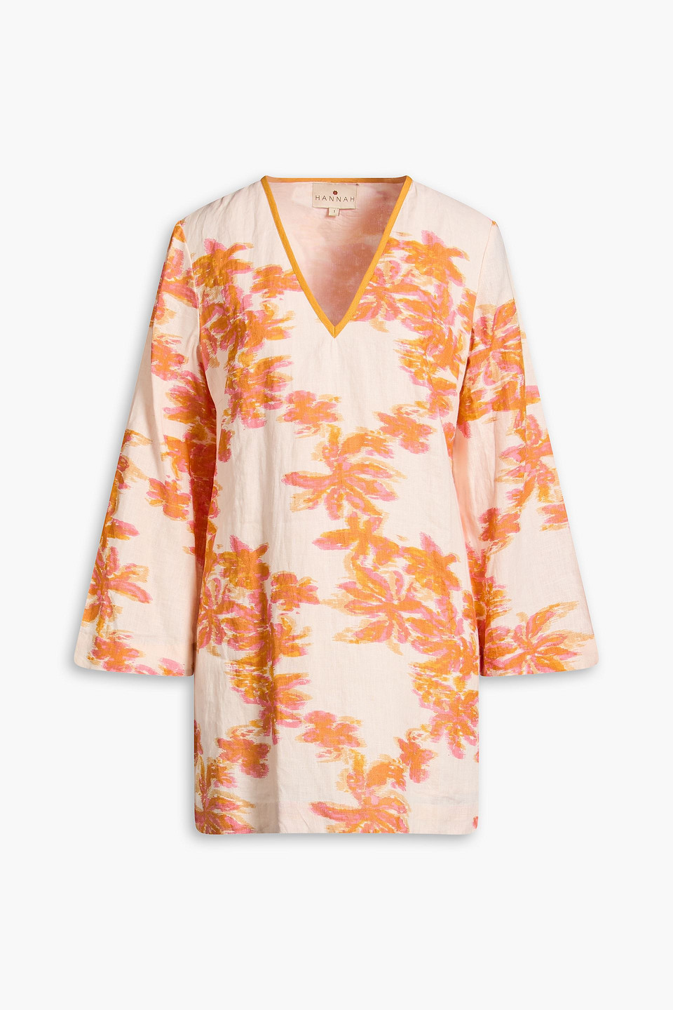 Hannah Tavi Printed Linen Mini Dress In Pink