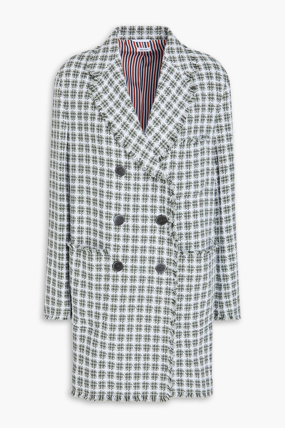 Thom Browne Frayed Checked Cotton-tweed Coat In Gray