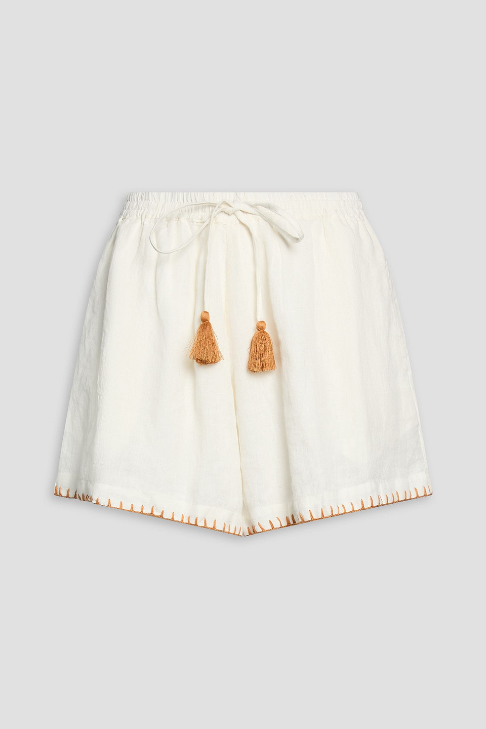 Hannah Tasseled Linen Shorts In White