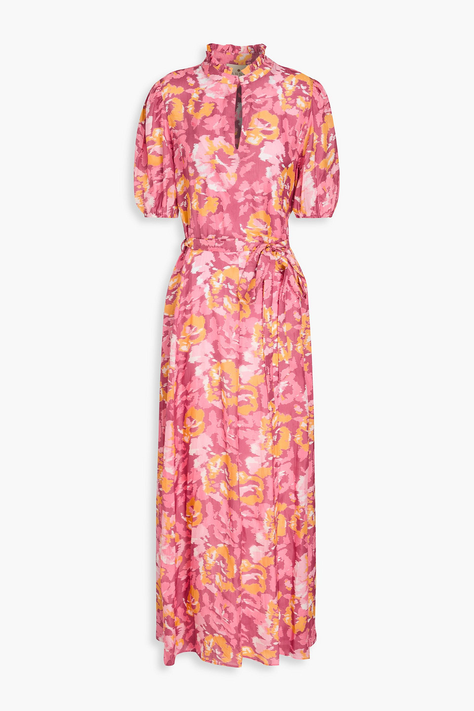 Hannah Oceanus Printed Silk Crepe De Chine Maxi Dress In Pink