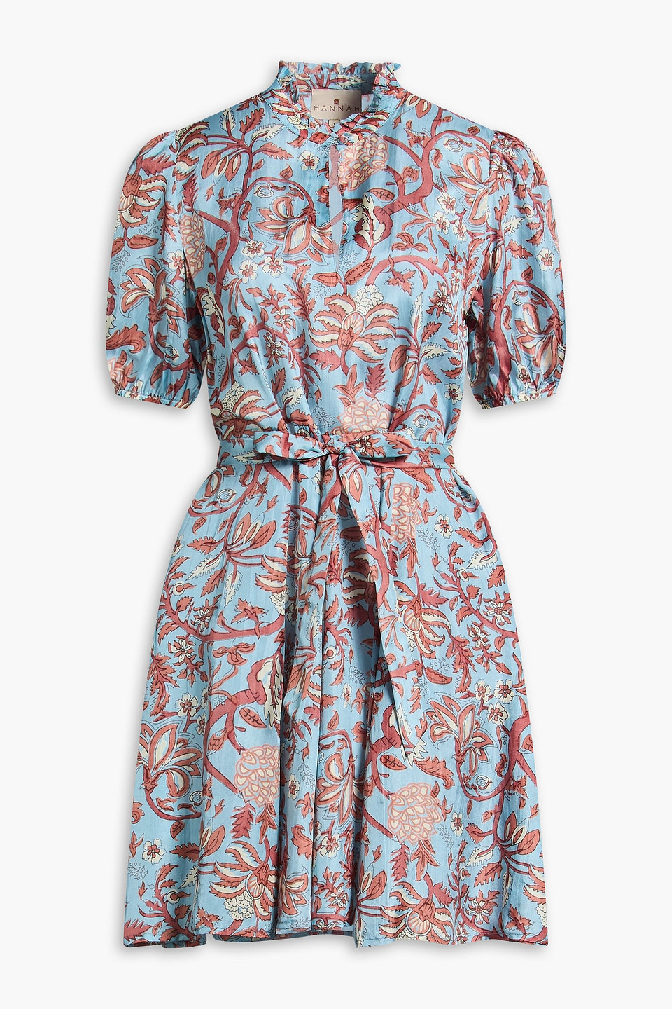 Hannah Gaia Floral-print Silk-satin Mini Dress In Blue
