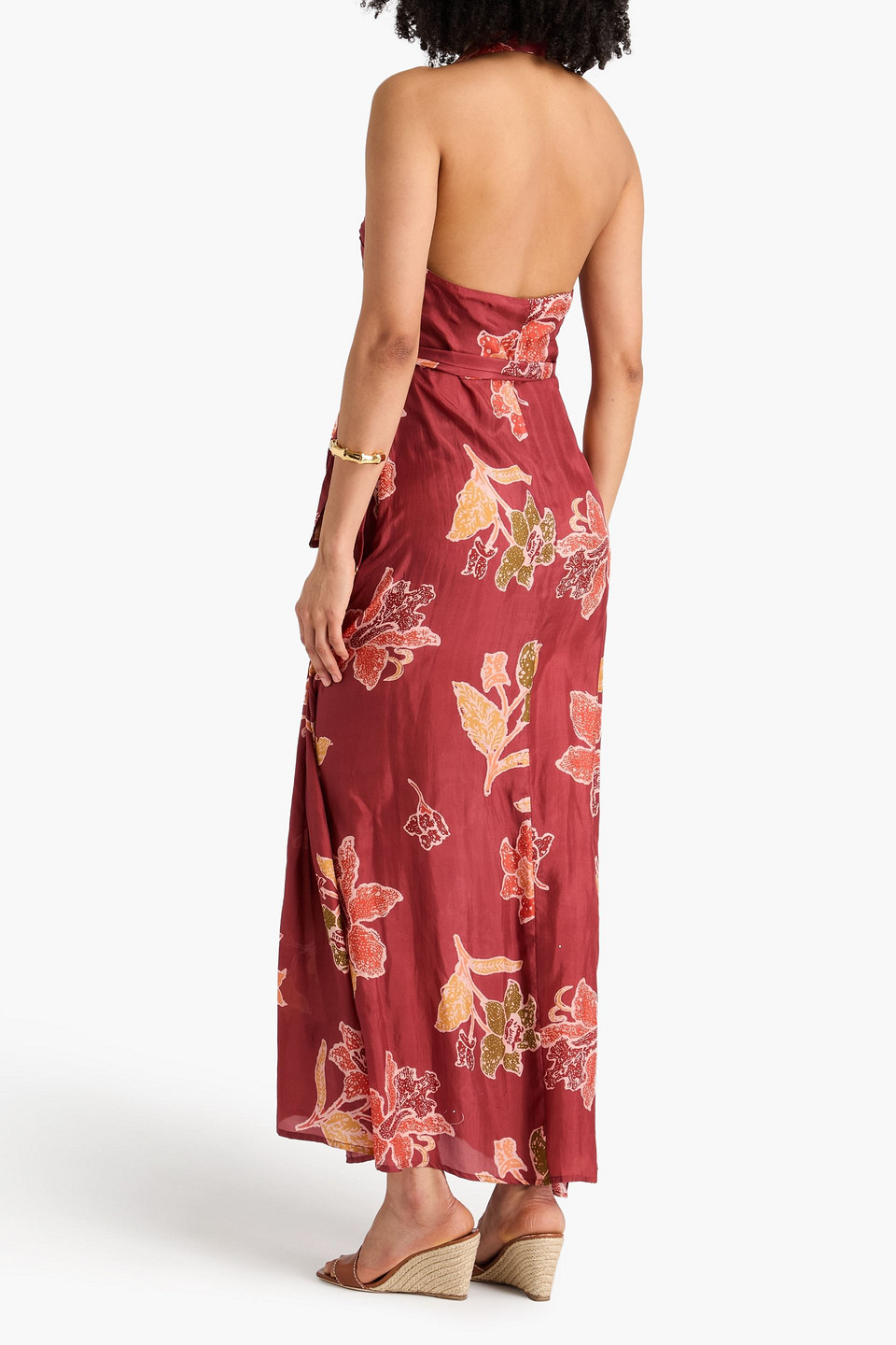  Hannah - Neckholder-maxikleid „marcela“ Aus Crêpe De Chine Aus Seide Mit Floralem Print - Burgunderrot - 00 