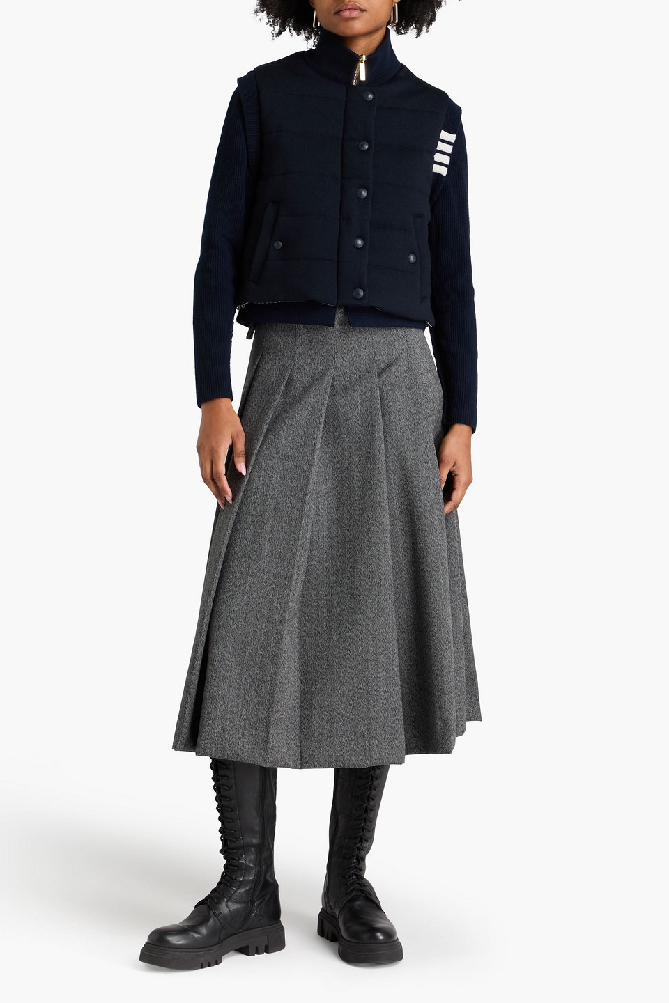  Thom Browne - Wendbare Jacke Aus Gesteppter Wolle Mit Streifen - Blau - It 38 