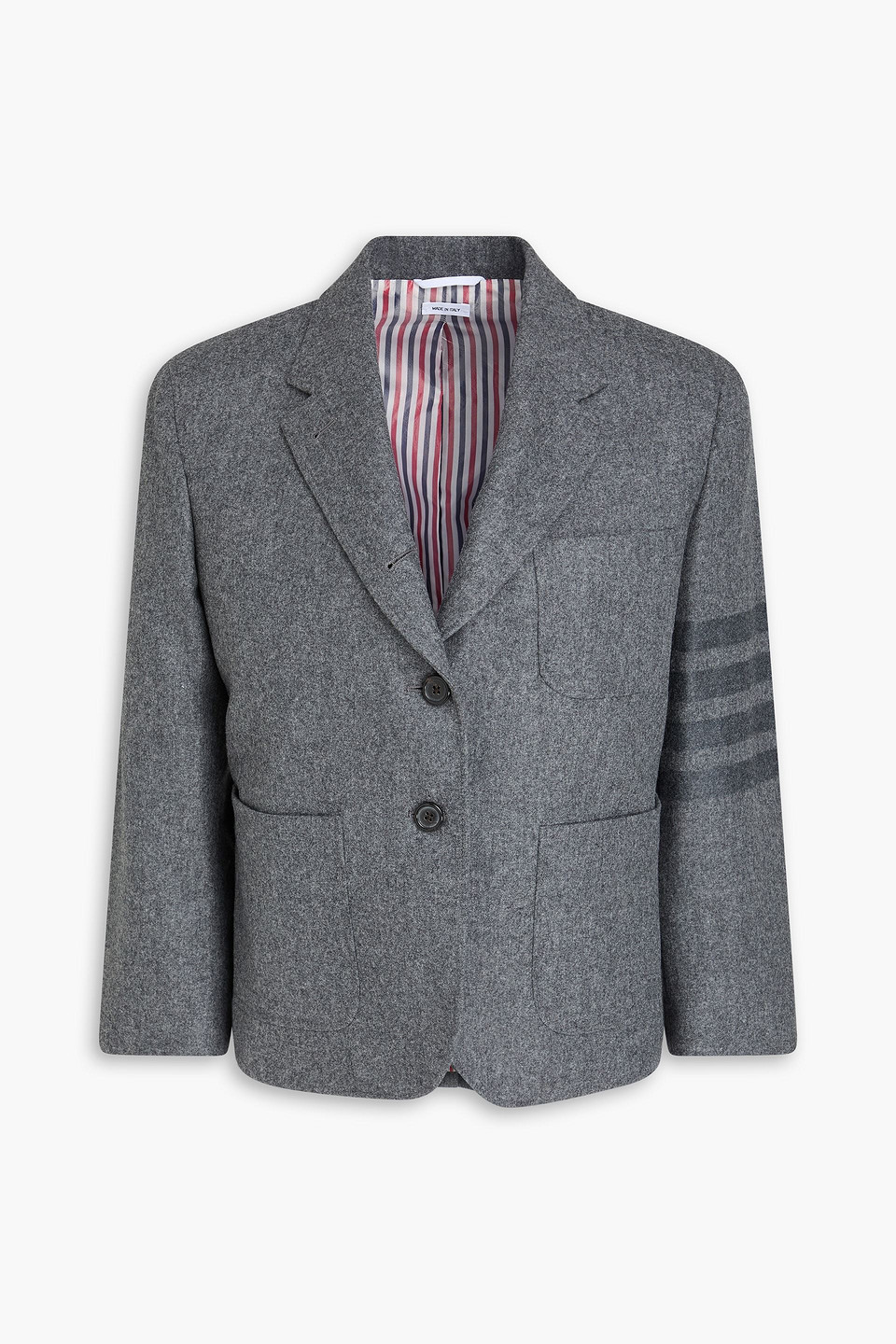 Thom Browne Cropped Striped Wool And Cashmere-blend Flannel Blazer In Blue