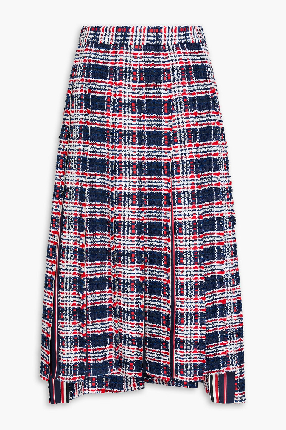 Thom Browne Pleated Checked Tweed Midi Skirt In Blue