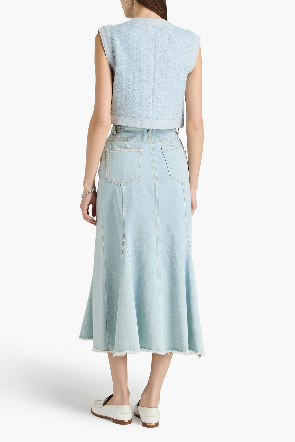  Sandro - Cropped Weste Aus Tweed - Blau - Fr 38 