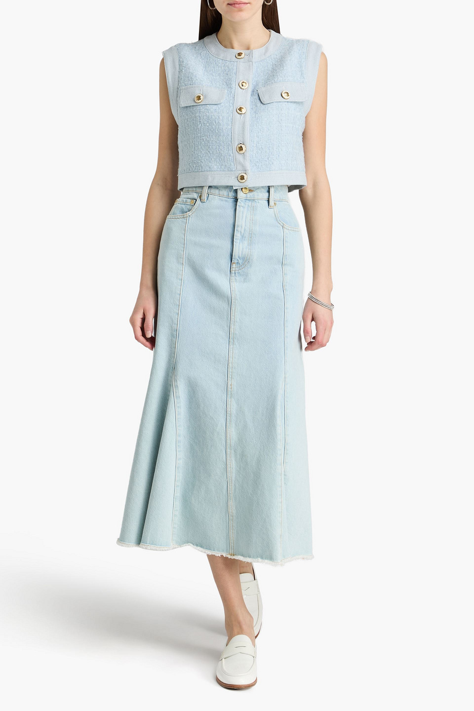  Sandro - Cropped Weste Aus Tweed - Blau - Fr 38 