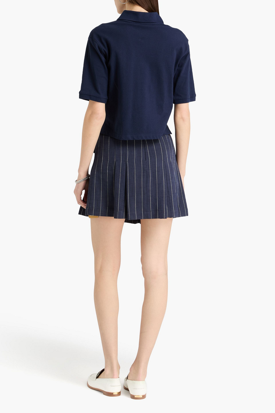  Sandro - Pleated Pinstriped Canvas Mini Skirt - Blue - Fr 34 