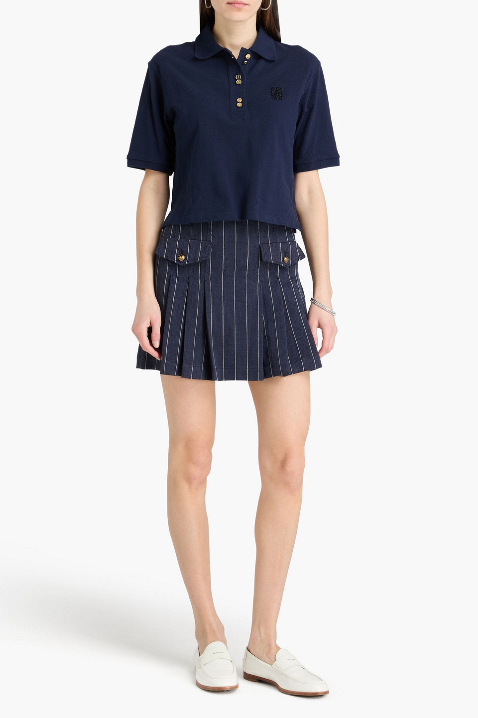  Sandro - Pleated Pinstriped Canvas Mini Skirt - Blue - Fr 34 