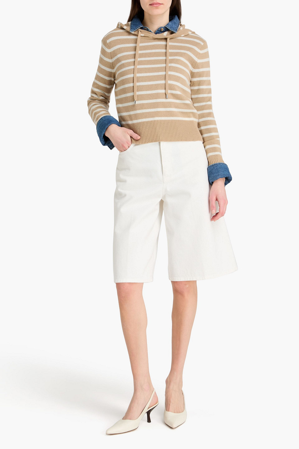  Veronica Beard - Striped Cashmere Hoodie - Neutral - Xs 