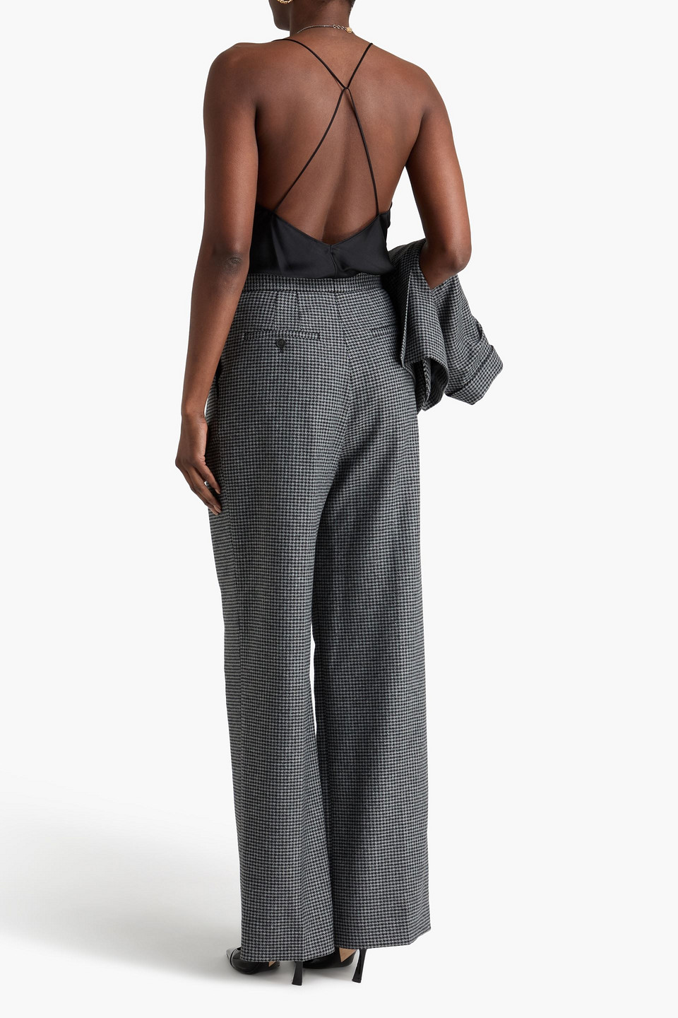  Erdem - Pleated Houndstooth Tweed Wide-leg Pants - Gray - Uk 12 