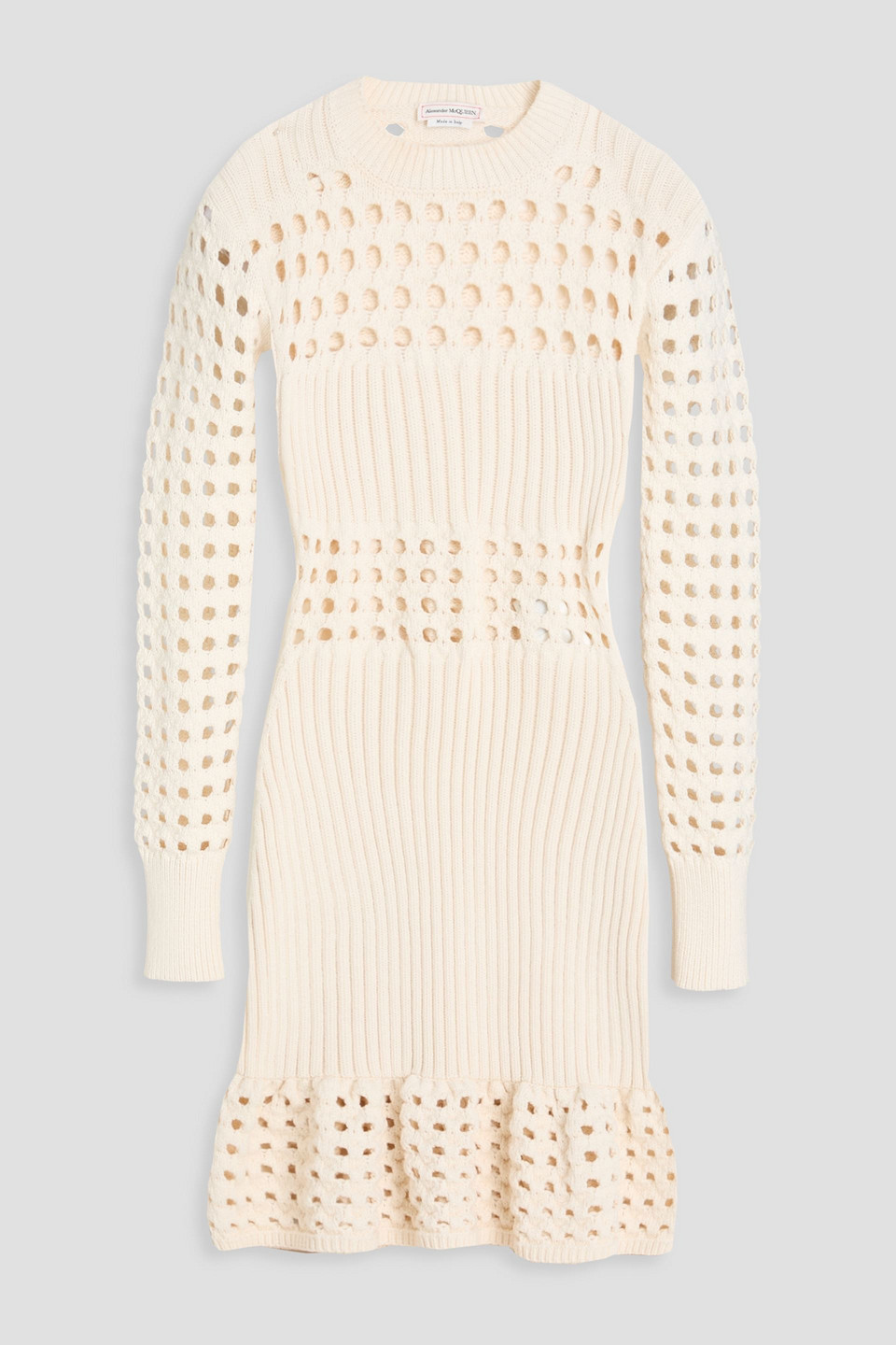 mcqueen - open-knit cotton-blend mini dress - white - m