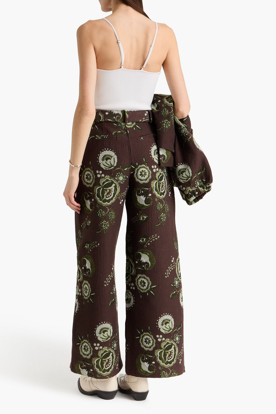 Charo Ruiz Ibiza - Hose Aus Floralem Jacquard Aus Einer Baumwollmischung Mit Schmalem Bein Und Gürtel - Braun - Xs 