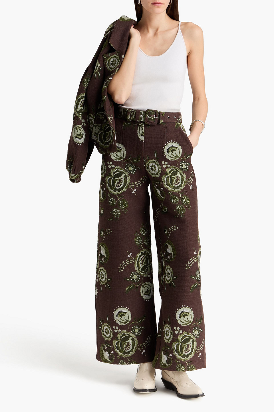  Charo Ruiz Ibiza - Hose Aus Floralem Jacquard Aus Einer Baumwollmischung Mit Schmalem Bein Und Gürtel - Braun - Xs 