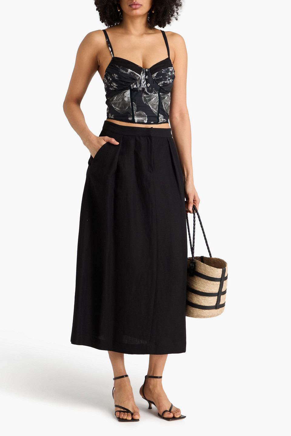  Charo Ruiz Ibiza - Cropped Bustier-oberteil „peisy“ Aus Voile Aus Einer Baumwollmischung Mit Floralem Print - Schwarz - Xs 
