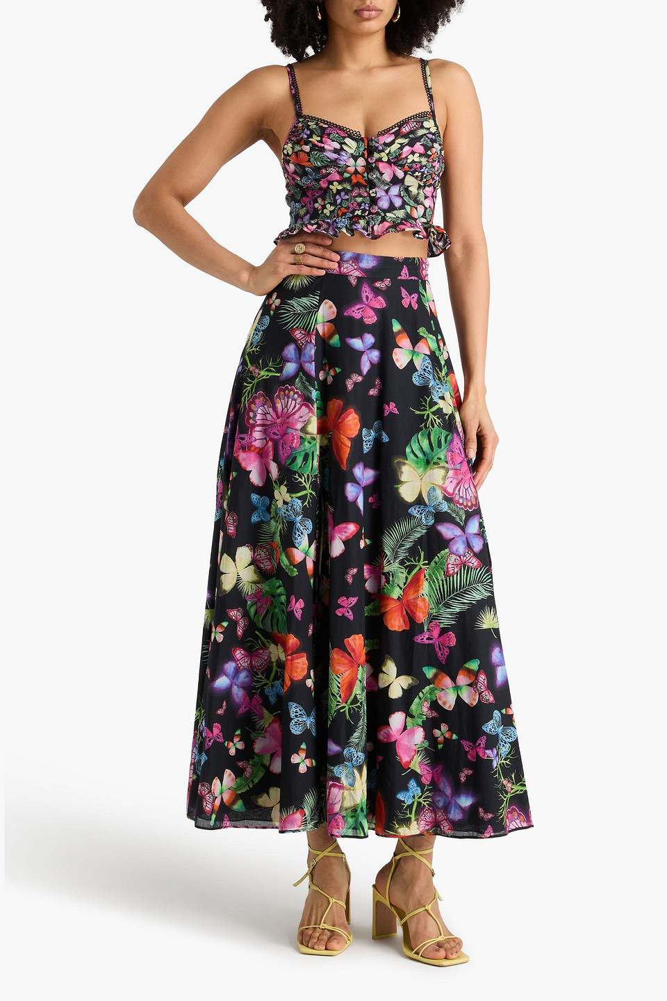  Charo Ruiz Ibiza - Cropped Bustier-oberteil „mara“ Aus Voile Aus Einer Baumwollmischung Mit Print - Schwarz - Xs 