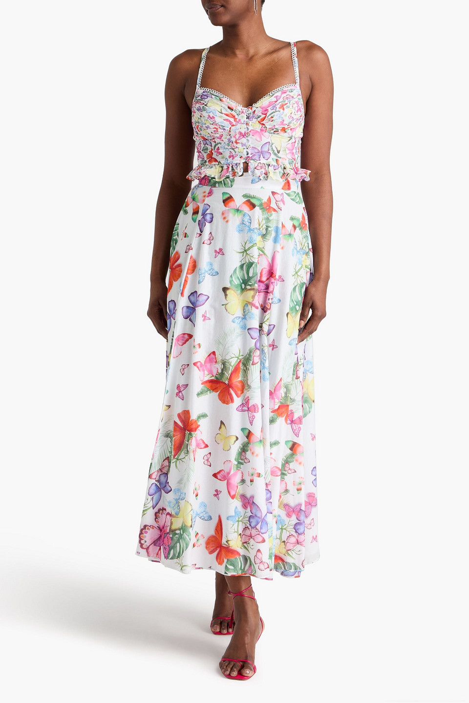  Charo Ruiz Ibiza - Cropped Bustier-oberteil „mara“ Aus Voile Aus Einer Baumwollmischung Mit Print - Weiß - M 