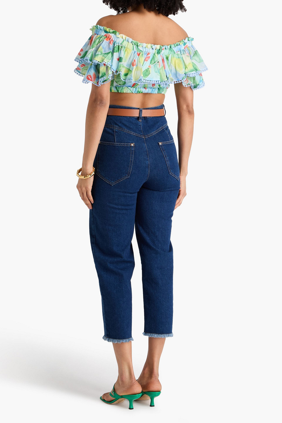 Charo Ruiz Ibiza - Schulterfreies Cropped Oberteil „girona“ Aus Voile Aus Einer Baumwollmischung Mit Print - Grün - Xs 