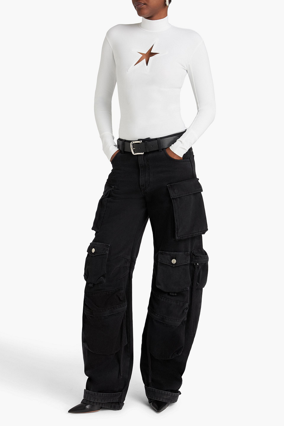  Mugler - Rollkragenoberteil Aus Stretch-material Mit Cut-outs - Weiß - Fr 36 