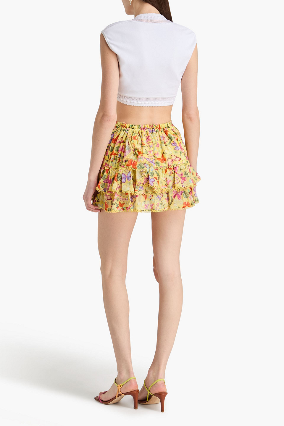  Charo Ruiz Ibiza - Gestufter Minirock „fera“ Aus Voile Aus Einer Baumwollmischung Mit Floralem Print - Gelb - S 