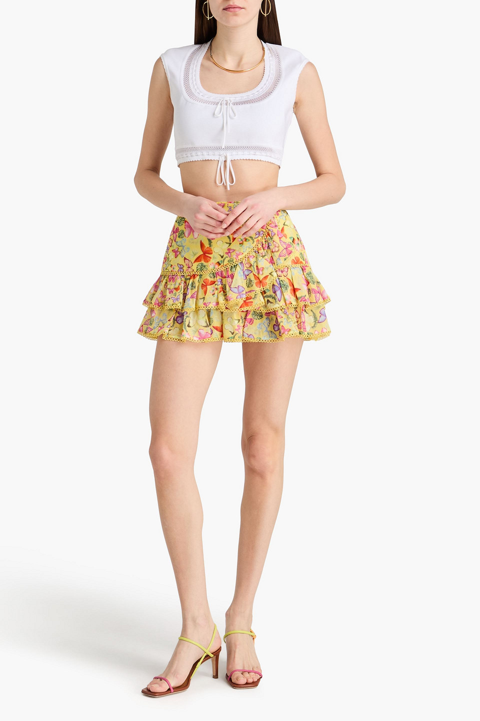  Charo Ruiz Ibiza - Gestufter Minirock „fera“ Aus Voile Aus Einer Baumwollmischung Mit Floralem Print - Gelb - S 