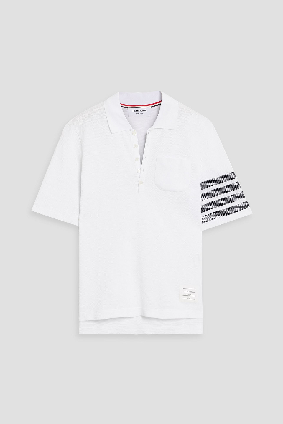 thom browne - striped cotton-piqué polo shirt - white - 00