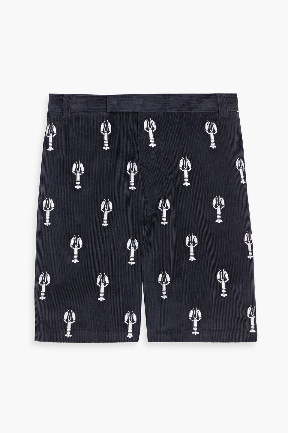 thom browne - embroidered cotton-corduroy shorts - blue - 2