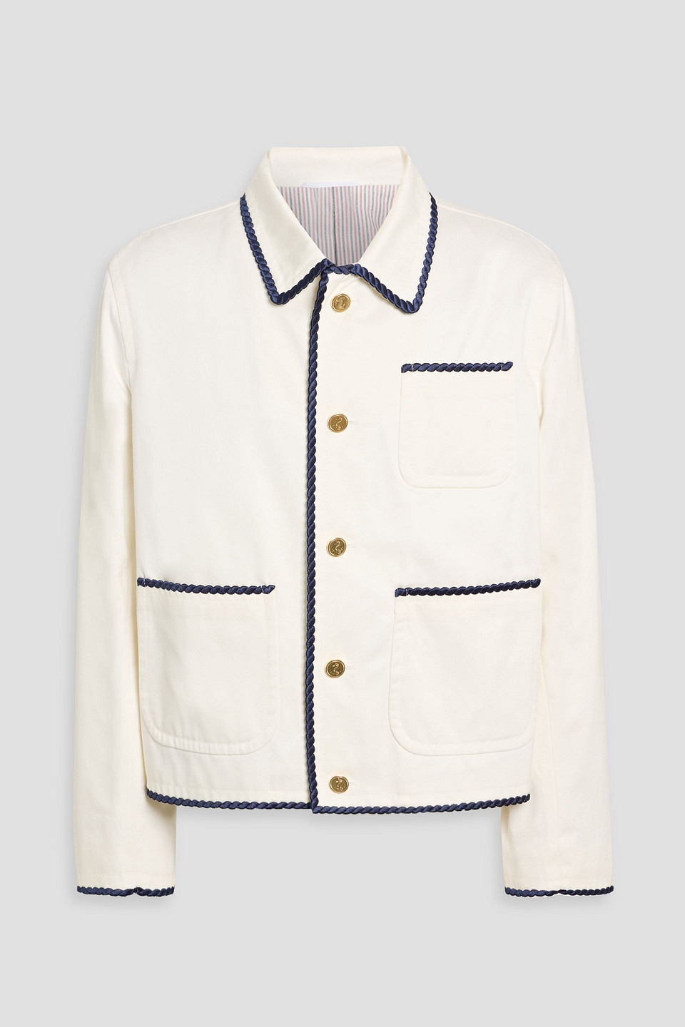 thom browne - embroidered cotton-twill jacket - white - 3