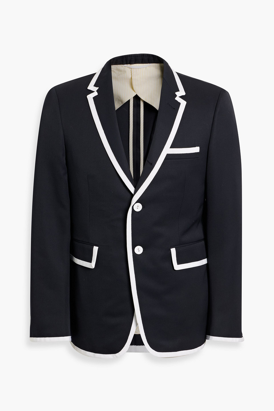thom browne - grosgrain-trimmed wool-twill blazer - blue - 2
